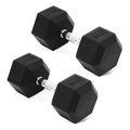 Fitvids Hex Dumbbells Rubber Coated Hand Weights Pairs for Strength Building & Full Body Workout â€“ 30 LB Pair â€“ Black