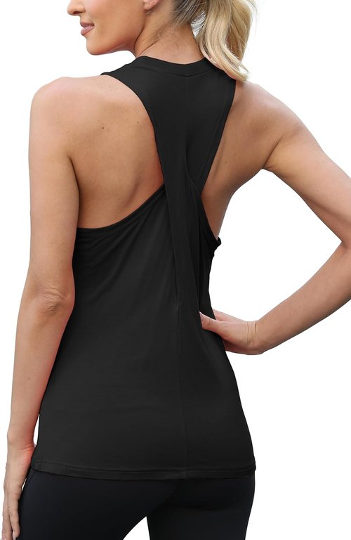 Mippo Workout Tops for Women - Open Back Cross Backless Athletic Tank | Loose Fit Yoga Shirt