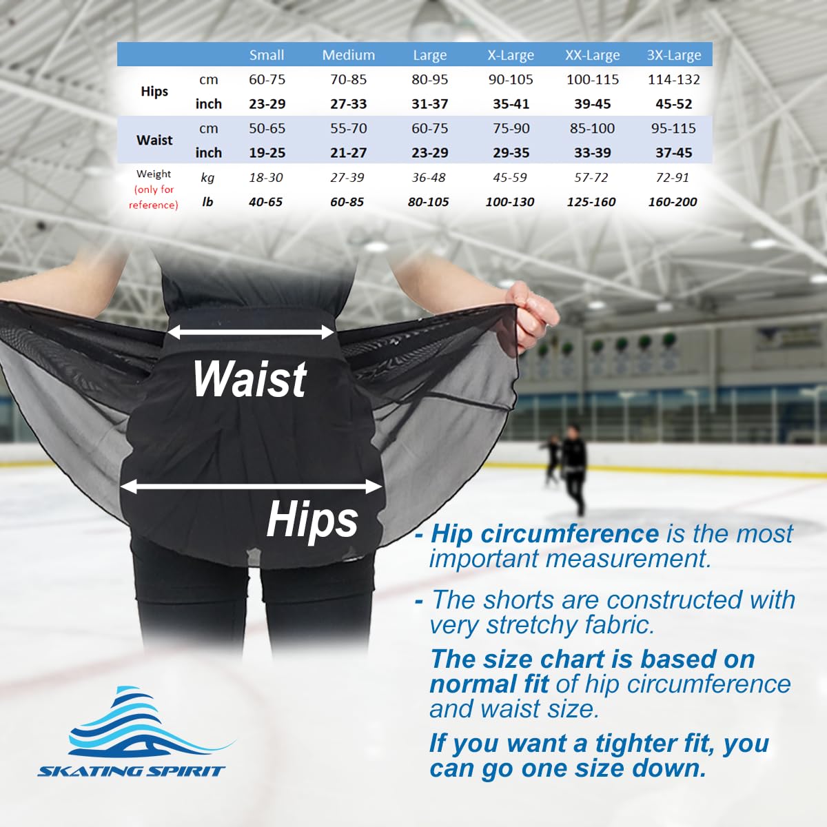 SKATING SPIRIT Padded Skating Shorts Protective Crash Pants Built-in Mash Skirt Covering Tailbone Hip Butt Pad (M)