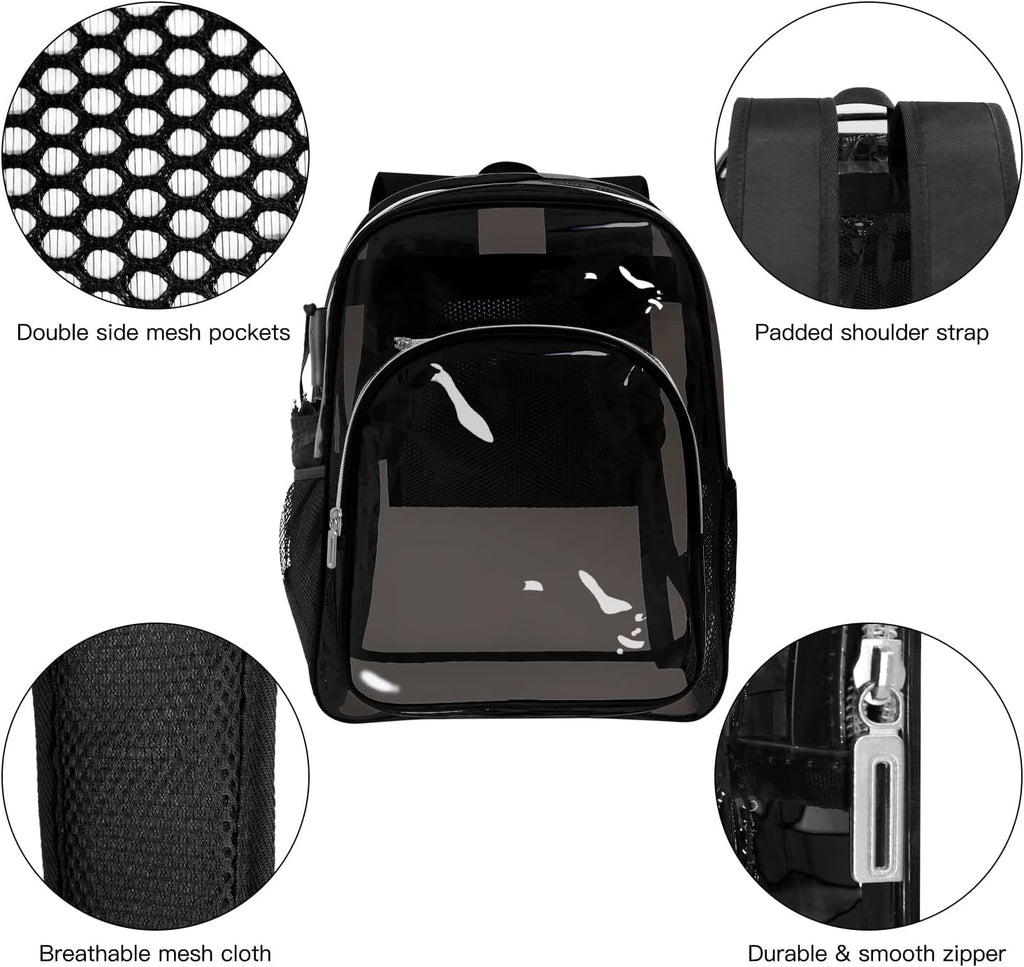 Skiennix Clear Backpack - Heavy Duty Transparent Design for Security Travel | Black Color