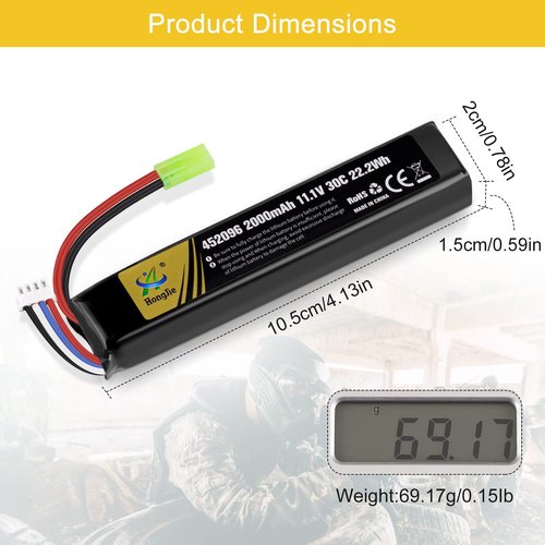 Crazepony 11.1V Airsoft Battery Rechargeable 3S LiPo 2000mAh 30C Hobby Battery with Mini Tamiya & JST XH Connector for Airsoft Model Rifle RC Car Drone