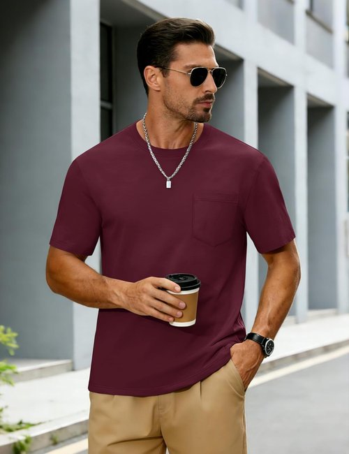 MAGNIVIT Men's Cotton Pocket Tee Shirts Soft Crew Neck Solid Color T Shirt Casual Short Sleeve Summer Basic Tops