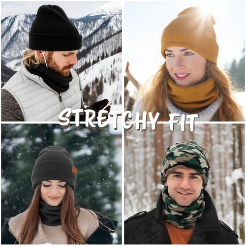 Bebila Winter Beanie Hat Scarf Gloves Set for Men, Thick Knit Hat Warm Neck Fleece Lined Winter Gift