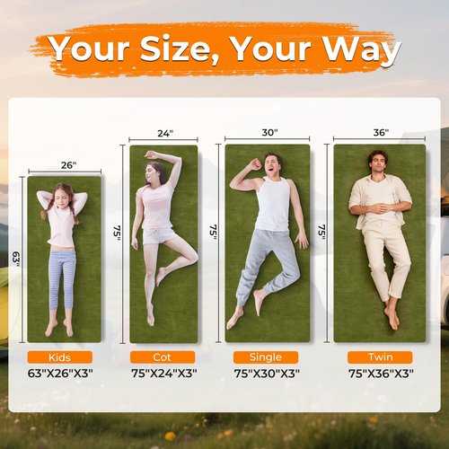 BDEUS Memory Foam Camping Mattress Pad 3inch Kid Size Waterproof Roll Up Bed Sleeping Mat for Adults Portable Roll Up Mattress for Travel Guest Floor Bed Cot Mattress for Car, Tent