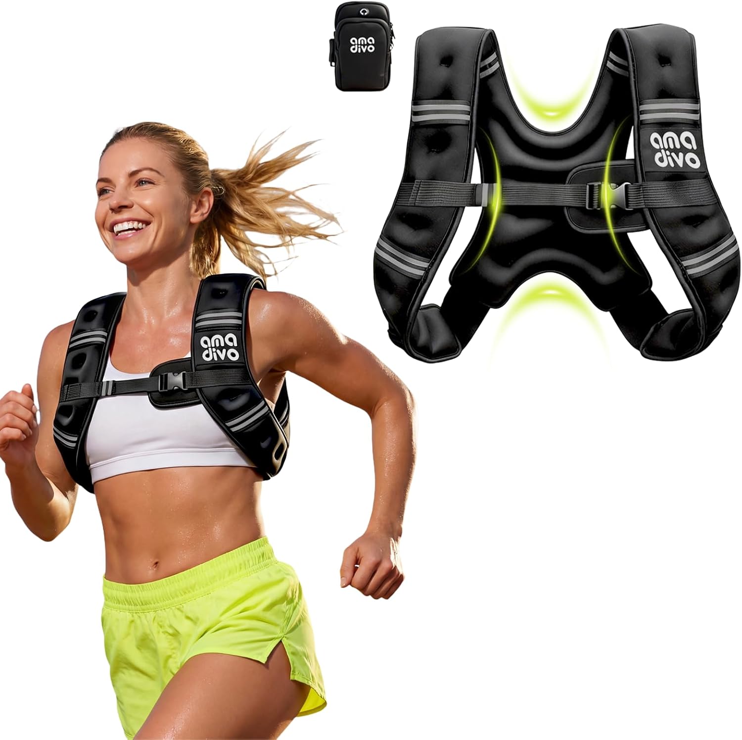 Skiennix Weighted Vest - Adjustable Reflective Vest for Walking, Running & Strength Training | 20lb, 16lb, 12lb, 8lb