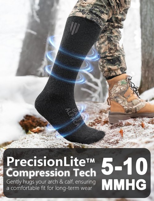 Juclise Alpaca Wool Heavyweight Thermal Boot Socks Hunting Hiking Working Thick Cold Weather Cushioned (Large Carbon Black)