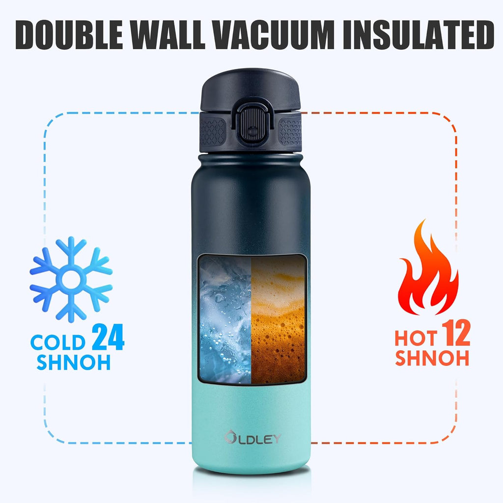 OLDLEY 20 Oz Insulated Stainless Steel Water Bottle For Kids, With Straws Leak-proof, Kids Water Bottles For School Boys Girls,Blue Green