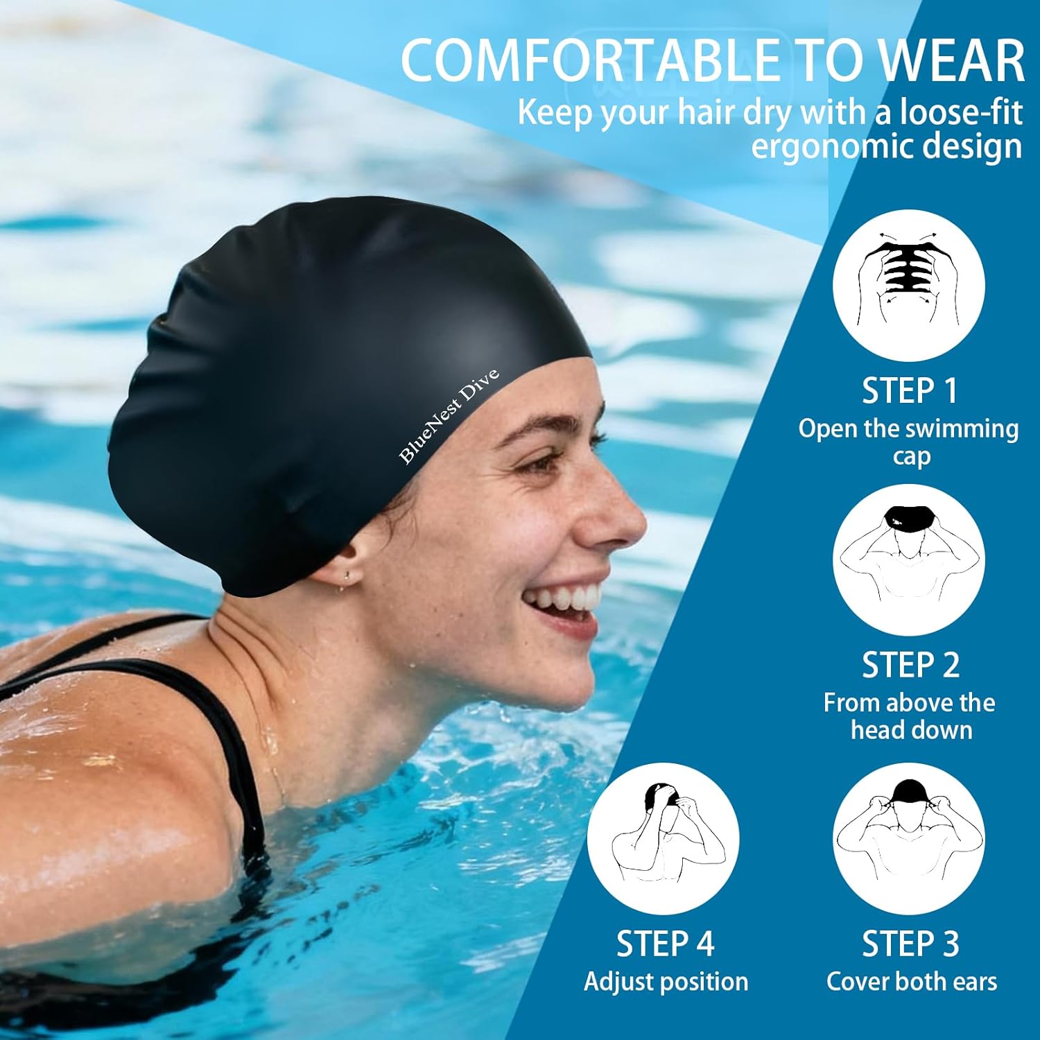 Skiennix Extra Large Swim Cap - Durable Liquid Silicone with Ear Protection | Ideal for Long, Thick Hair