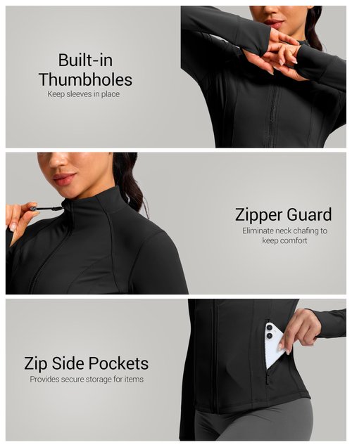 G Gradual Women's Black Workout Jackets Slim Fit Lightweight Full Zip Thumb Holes Athletic Running Clothes(Black, M)
