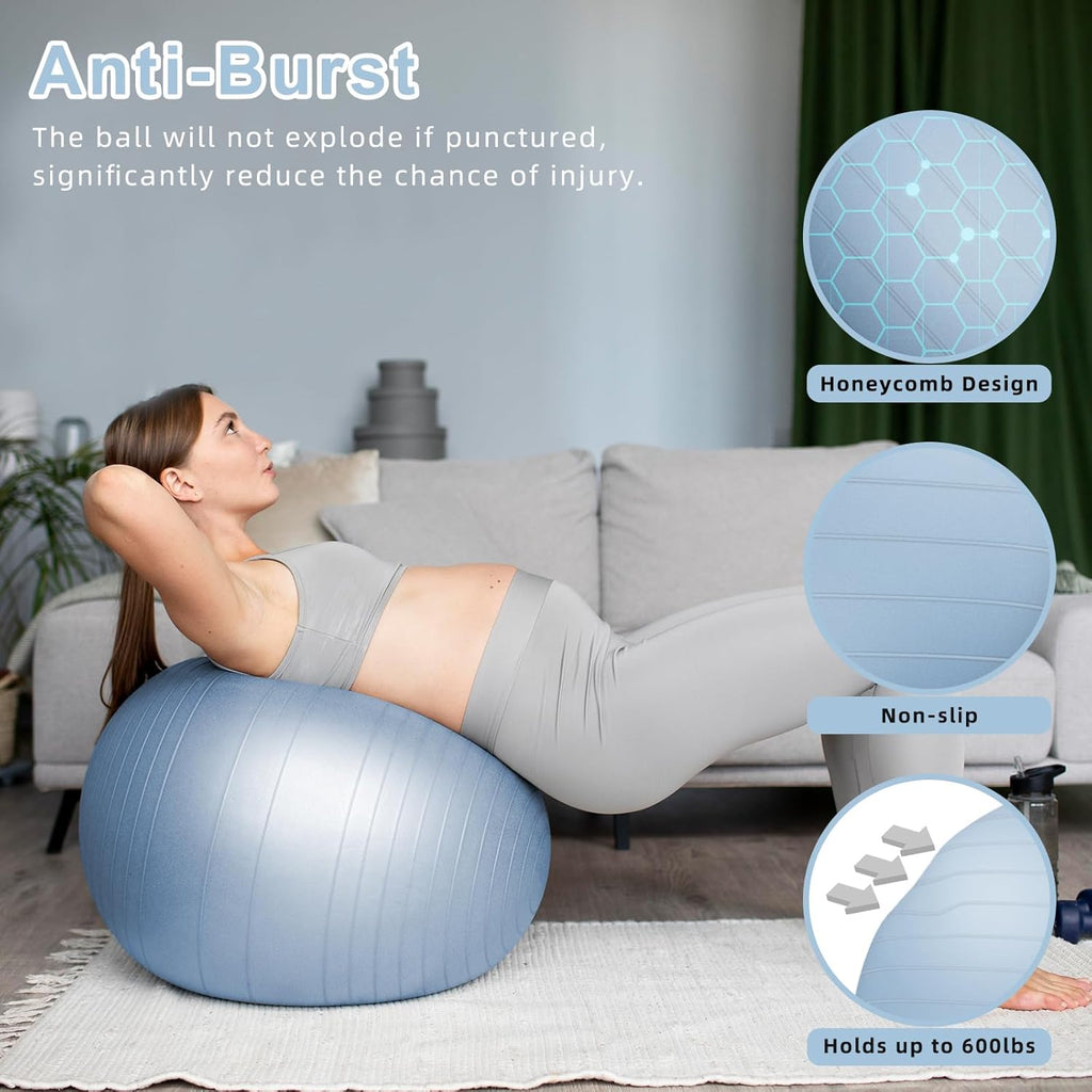 Skiennix Exercise Ball - Pilates Stability Ball for Pregnancy | Swiss Balance Ball with Pump, Multiple Sizes for Home Gym & Office Fitness