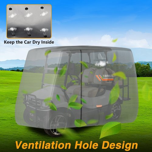 EVRBUL Golf Cart Cover 2/2+2/4 Passenger Heavy Duty 420D Waterproof Golf Cart Covers with Three Zipper Doors Compatible with EZGO, Club Car, Yamaha Golf Carts,Windproof Sunproof Golf Cart Cover (Gray)