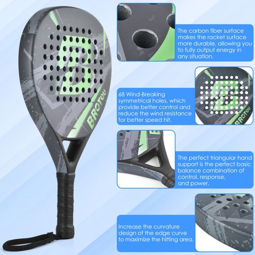 BROTOU Padel Tennis Racket Carbon Fiber Surface with EVA Memory Foam Core with Carry Bag
