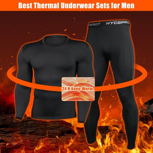 HYCOPROT Thermal Underwear for Men Fleece Lined Long Johns Men’s Top Bottom Set Base Layer Thermals Shirts Pants Leggings Warm Winter Clothes Insulated Heated Compression Hunting Gear for Cold Weather