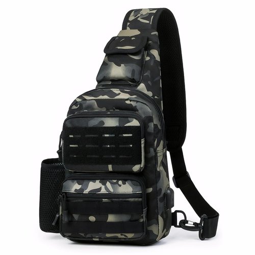 DOUNTO Tactical Sling Bag for Men Molle Utility Shoulder Bag Chest Pack Crossbody Backpack for Hiking Hunting (Black CP)