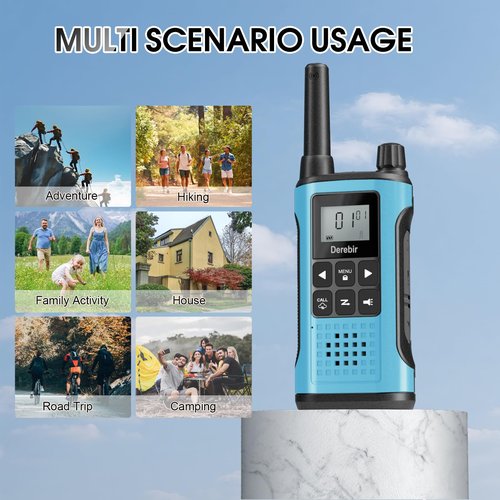 Derebir Walkie Talkies Long Range for Adults-2 Pack Rechargeable Walkie Talkies 22 FRS Channels 2-Way Radios with NOAA Weather Alert,VOX,Flashlight and 1500mAh Li-ion Battery for Family Camping Hiking