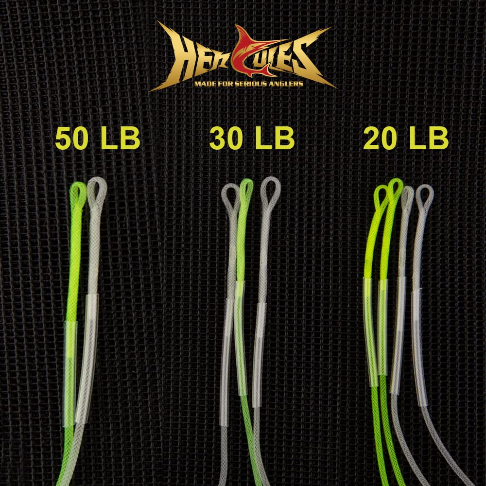 HERCULES Fly Fishing Leader Connector for Fly line 9Pcs Pro Selection Combo - 20lb 30lb 50lb, Clear and High-Vis Yellow