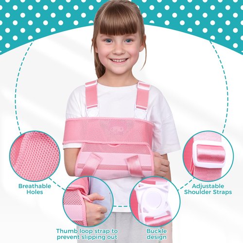 ENLUNTRA Kids Upper Extremity Sling, Breathable & Comfort Arm Sling Shoulder Immobilizer，Adjustable Arm Sling for Elbow Injury(Pink-XS)