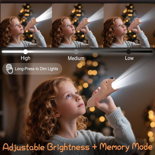 LEDHOLYT Kids Flashlight - Cute Silicone Dog Toy Light with Adjustable Brightness, Safe & Durable Design, USB-C Charging, Birthday Gift for Ages 3+ Boys Girls Children