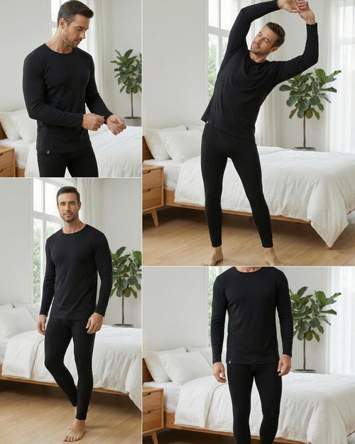 Thermal Underwear for Men Base Layer Cotton Long Johns High Weight Blended Fleece Lined Set for Cold Weather (X-Large) Black