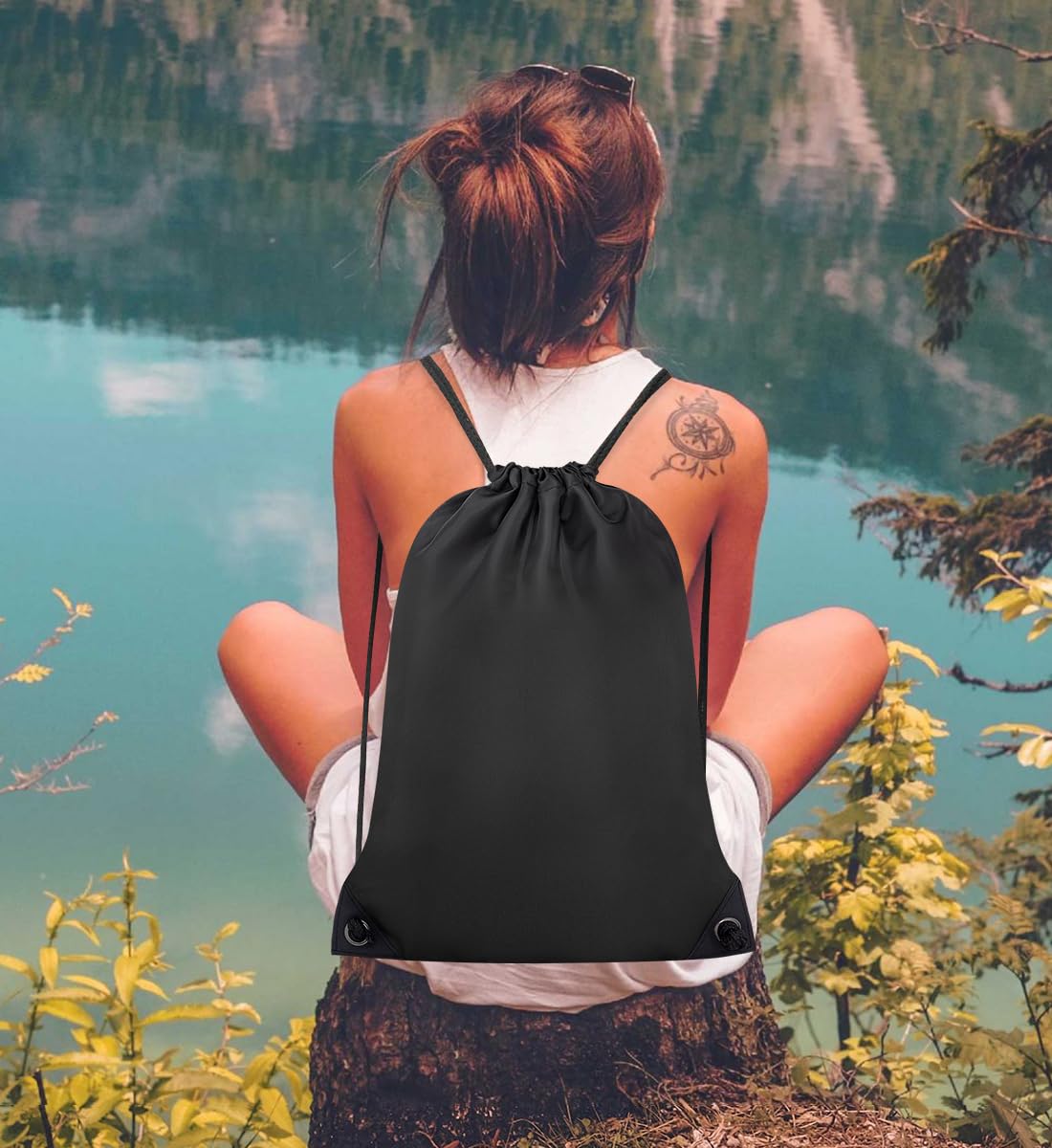 CALACH 2PCS Drawstring Bags Bulk, String Backpack for Men Women, Cinch Bag Draw String Back Bag for Gym, Sports, Travel, Swimming, Beach, Black