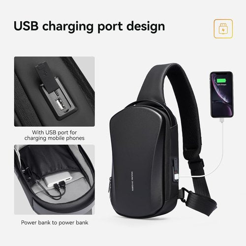 Mark Ryden Hard Shell Sling Backpack - Water Resistant Crossbody Bag with USB Charging Port | Ideal for Travel & Gym