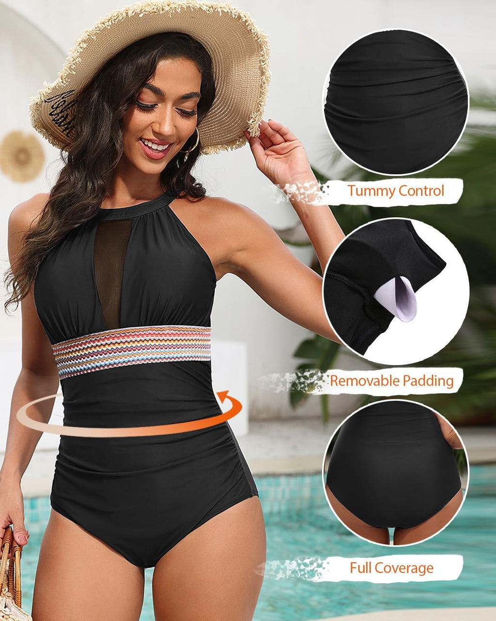 Tempt Me One-Piece Swimsuit - High Neck Plunge Design with Ruched Tummy Control | Flattering Fit