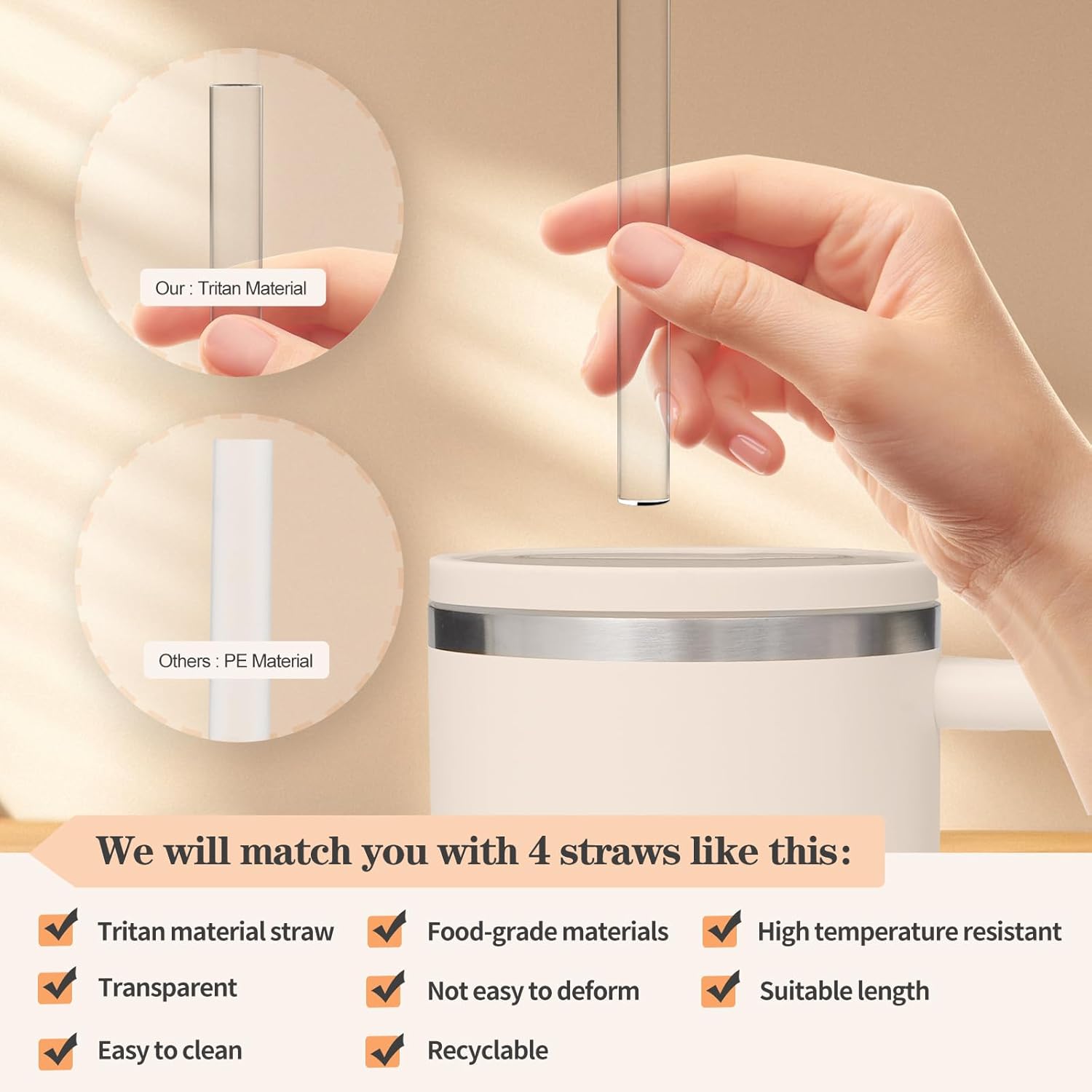 Stanley Quencher 40 oz Tumbler Lid Replacement - Leak Proof Flip Straw Cover | Cream White (2 Pack)