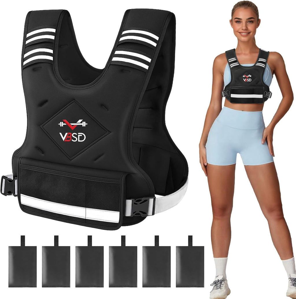 VBSD Adjustable Weighted Vest - 4-32lb Options with Reflective Strip for Running & Strength Training