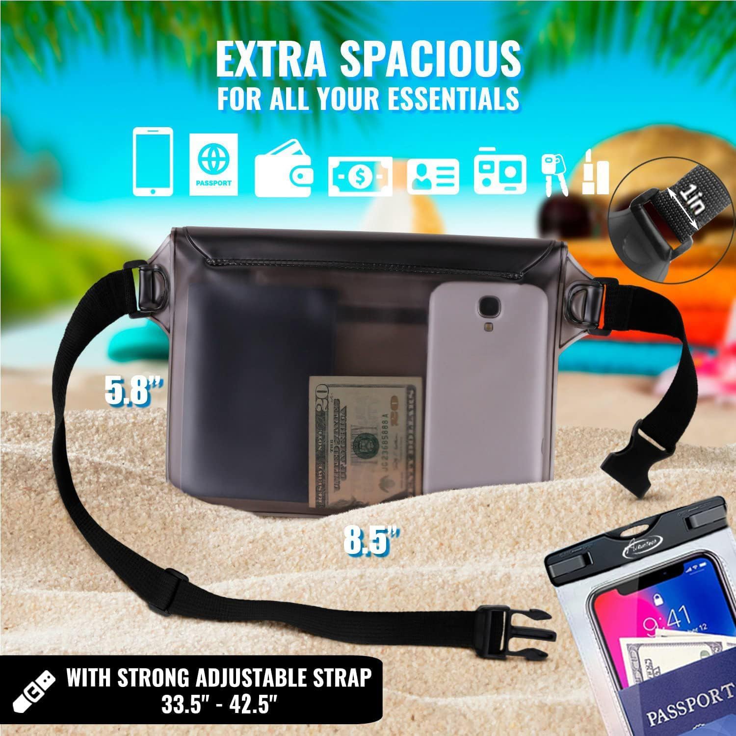 AiRunTech Waterproof Fanny Pack - IPX8 Dry Bag with Phone Pouch for iPhone 16/15/14/13/12/11 Pro Max | Two Cases & Waist Bags Set