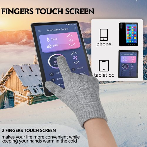 Women Winter Beanie Hat Gloves Scarf Set Knit Warm Neck Warmer Thick Fleece Lined Thermal Cap with Fashion Cute Pom Pom Gray Infitiny Scarves Touch Screen Cold Weather Snow Ski