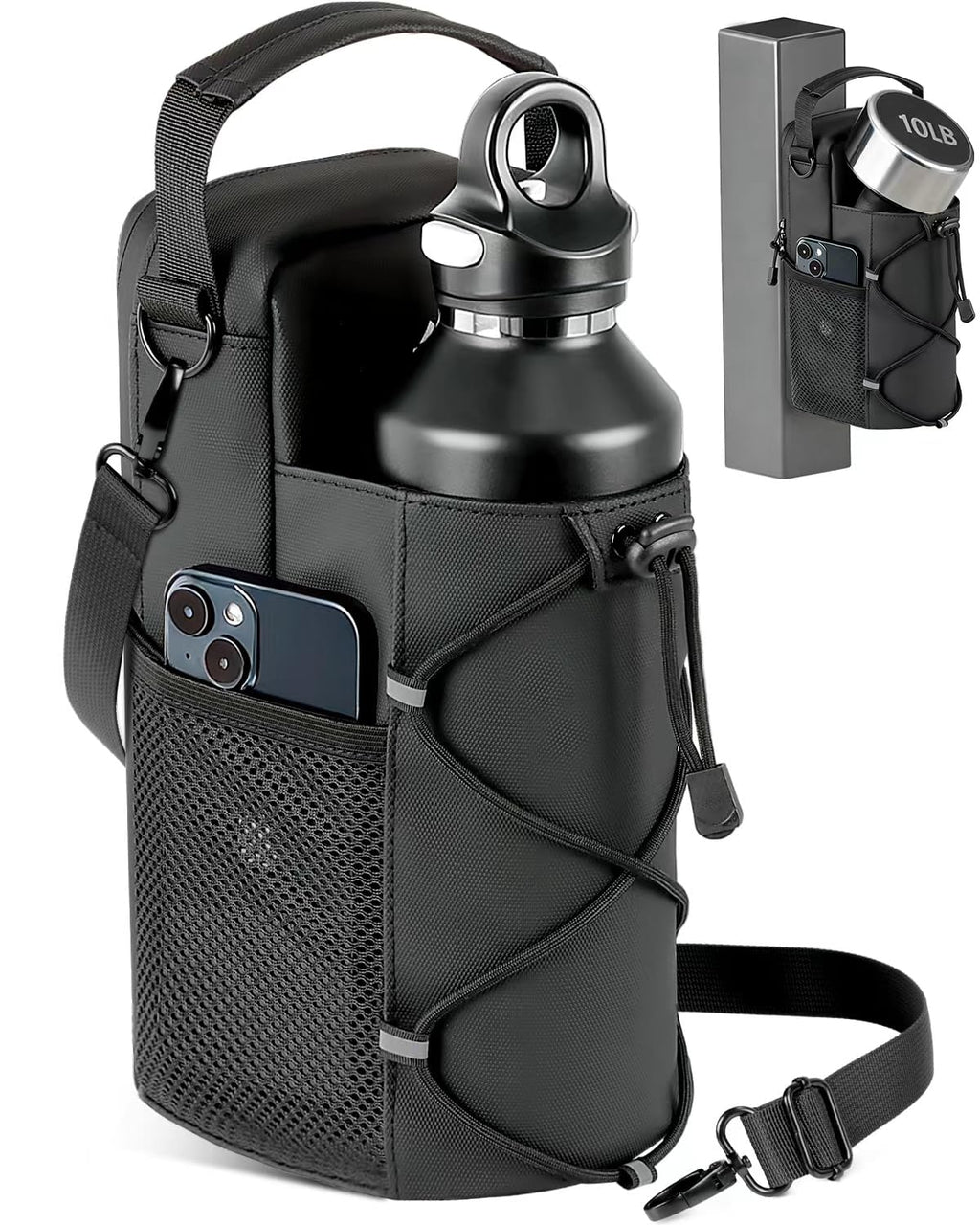 MONAHITO Magnetic Gym Bag for Men - Water Bottle Carrier Holder Bag with Shoulder Strap, 4 Built-in Magnets Gym Gifts for Men