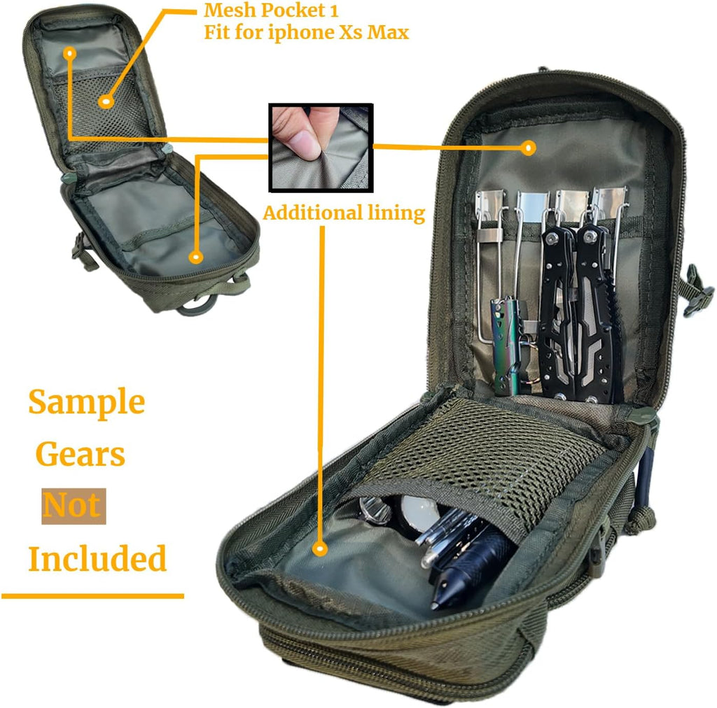 Skiennix Tactical Molle Utility Pouches - 2 Pack Mini EDC Phone & Tool Pouches with US Flag Patch