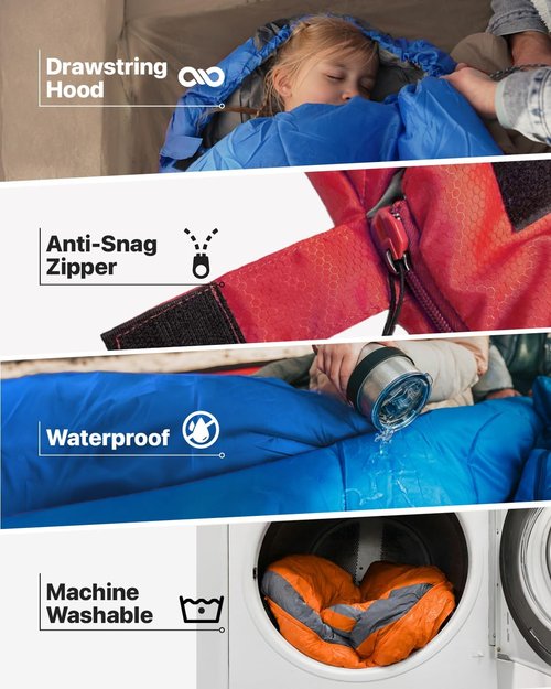 MalloMe Sleeping Bags - Cold Weather Backpacking & Camping Gear for Kids 10-12 | Lightweight & Compact