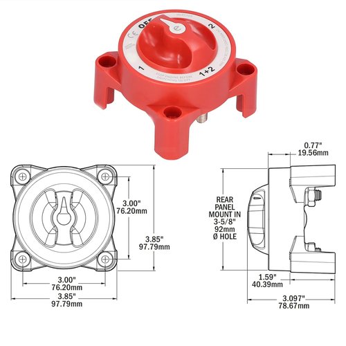ISURE MARINE Battery Switch - 4 Position Selector for Motorhomes | 32V 350A Red Terminal