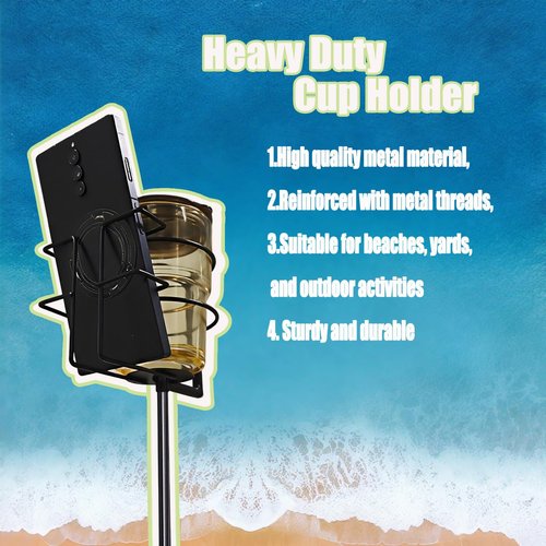 QCF Outdoor Cup Holders Beach Metal Drink and Phone Holder,Portable Heavy Duty 4-Piece Beer & Beverage Stakes Set,Suitable for Oudoors Activitie,Camping & Picnics,Yard Party,Holds Cans,Bottles & Cups