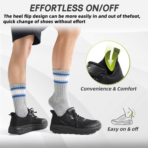 OrthoComfoot Men's Orthopedic Wide Sneakers: Plantar Fasciitis Diabetic High Arch Trail Sneakers, Comfortable Arch Support Heel Foot Pain Relief Road Running Walking Shoes Black Size 9