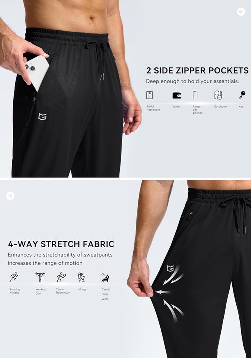 G Gradual Men's Athletic Sweatpants - Lightweight Mesh with Zipper Pockets for Gym & Running
