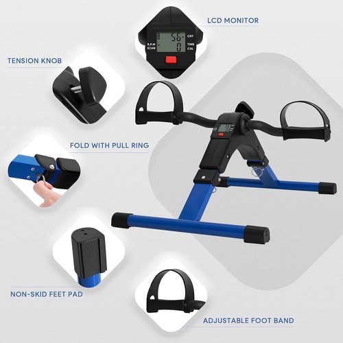 Folding Pedal Exerciser - Mini Under Desk Bike with LCD Display for Arms & Legs Workout | Portable Fitness Machine for Adults & Seniors