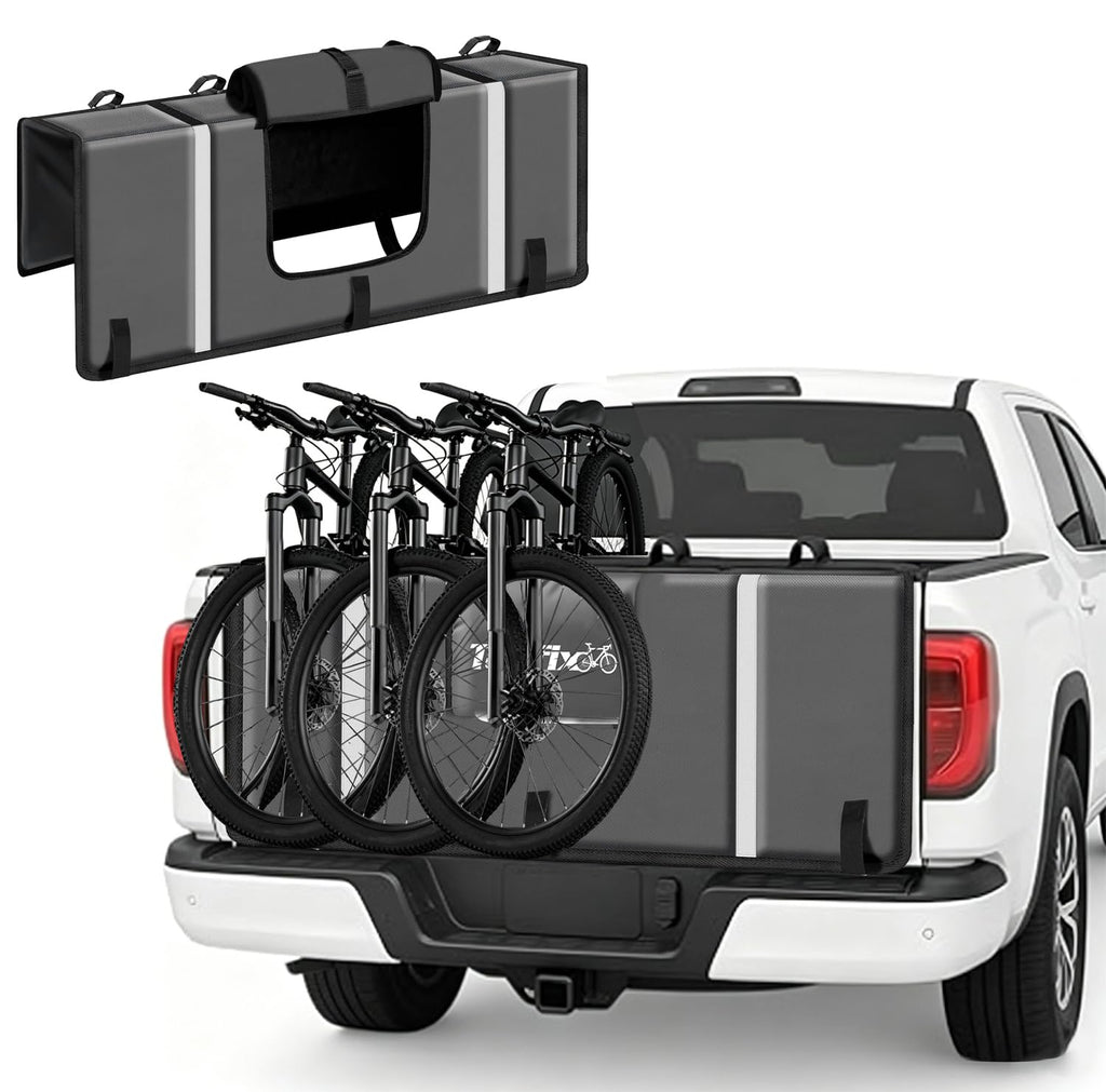 Tanfix Tailgate Pad for Mountain Bikes, 51" Tailgate Protection Pad for Compact & Mid-Size Trucks, Holds Up to 5 Bikes, with Tool Pockets, Backup Camera Access Flap