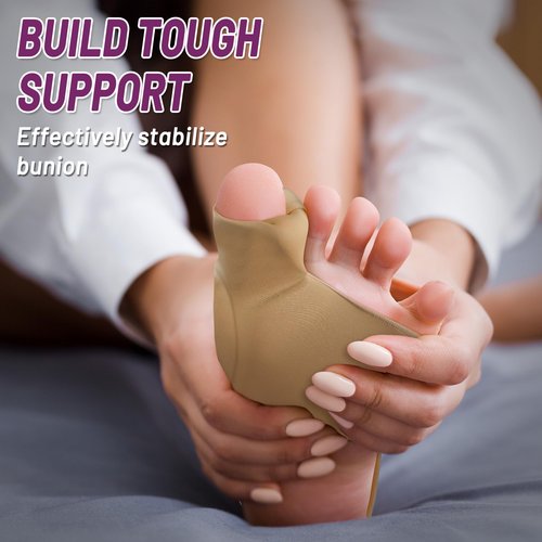Bunion Corrector Sleeve, Breathable Bunion Big Toe Alignment Splint with Anti-Slip Heel Grip,4 Sizes,Extra Thick Gel Pads & Adjustable Straps for Hallux Valgus Comfort. (Beige, M:WOMEN 7.5-9/MEN 5-7)