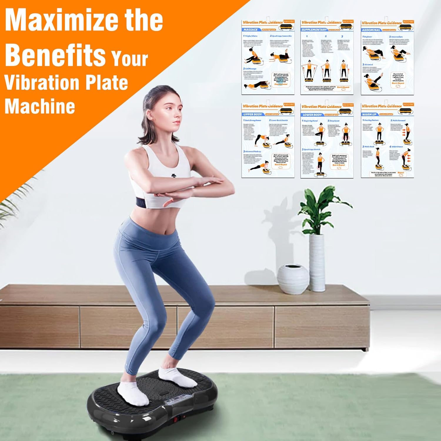 Skiennix Vibration Plate Exercise Machine Poster - 6 Workout Guides & 2 Planner Sheets for Total Body Fitness