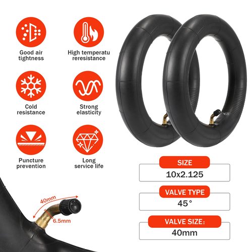 10x2.125 Inner Tubes,2 Pack 10x2 Replacement Inner Tube with 45° Valve for Self-Balancing,Electric Scooter, Kid's Bike, Roadster Tricycle Stroller