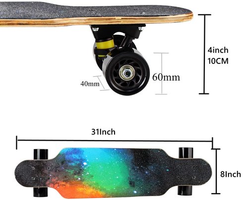 31" Longboard 7 Layers 31"x8" Skateboard Pro Complete 7Ply Maple Complete Cruiser for Cruising, Carving, Free-Style and Downhill with T-Tool