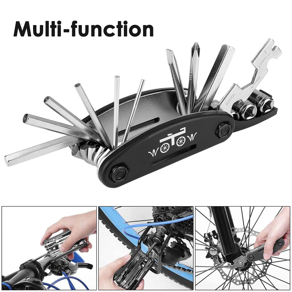 WOTOW Bike Repair Tool Kit - 16 in 1 Bicycle Multitool Portable Mountain Bike Tool Cycling Maintenance, Bike Hex Key Wrench & Bike Tube Patch Kit & Tire Lever & Hard Carrying Case (16 in 1)