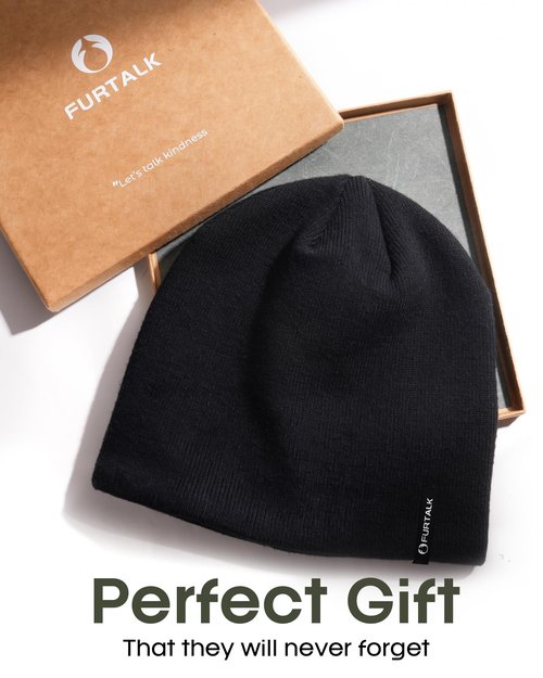 FURTALK Winter Beanie Hat Men Women Fleece Lining Winter Hats Windproof Knitted Warm Stretchable Cuffless Beanie Black