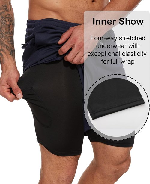Kinglaman 2-In-1 Men's Running Shorts - Quick Dry Athletic Gym Shorts with Pockets | 4 Pack