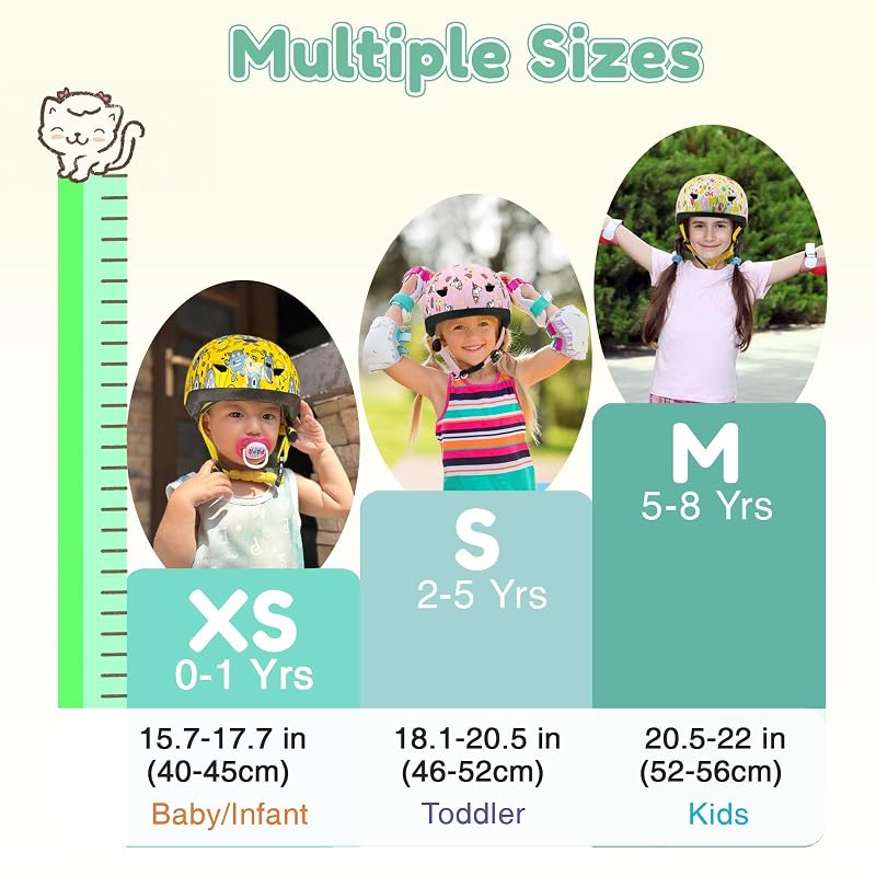 Toddler Bike Helmet with Gloves and Backpack Set - 3 Sizes, Adjustable for Ages 1-8+ (Flower Kitten)