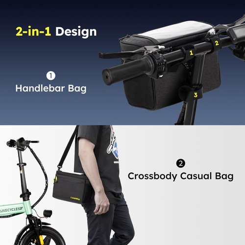 RegalRider Bike Handlebar Bag – Waterproof 5L Large Capacity Storage Front Bike Bag, Top Touchscreen Phone Pouch, Bike Storage Bag Includes Extra Sides Pockets & Shoulder Strap for Outdoor Riding