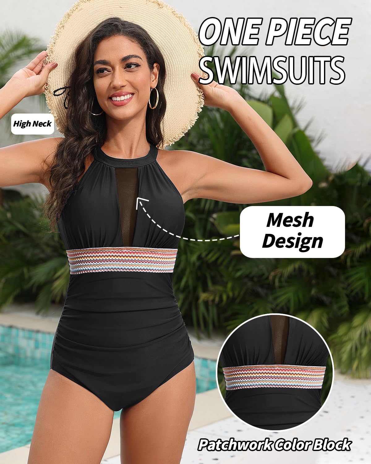 Tempt Me One-Piece Swimsuit - High Neck Plunge Design with Ruched Tummy Control | Flattering Fit