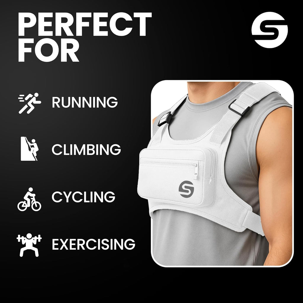 Skiennix Running Chest Pack - Water-Resistant Adjustable Design with Collapsible Bottle & Phone Holder | Perfect for Cycling, Hiking, Workouts